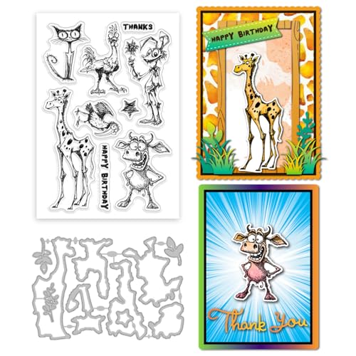 GLOBLELAND Lustige Mutierte Tiere Silikonstempel Metall Stanzformen Malschablonen Für Die Kartenherstellung Cartoon Tiere Stempel Stanzformen Katze Schablonen Set Für DIY Scrapbooking Kunsthandwerk von GLOBLELAND