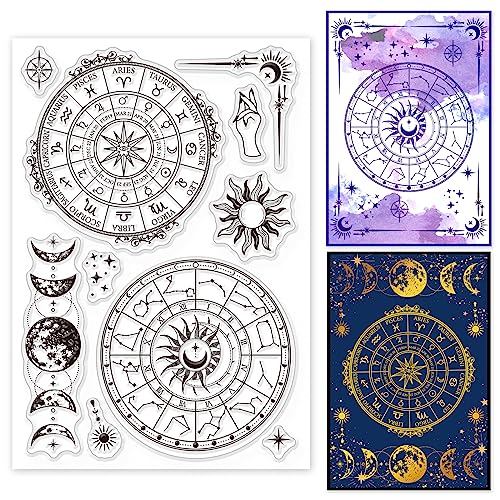 GLOBLELAND Magic Divination Clear Stamps Für DIY Scrapbooking Astrolabe Luna Phase Silikon Clear Stamp Seals Transparente Stempel Für Kartenherstellung Fotoalbum Journal Dekoration von GLOBLELAND