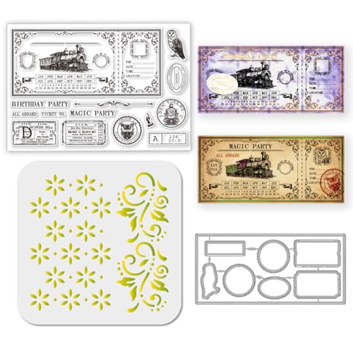 GLOBLELAND Magisches Ticket Stamps Stanzschablone für die Kartenherstellung Hintergrund Rahmen Silikonstempel Stanzschablone Vintage Blumen PET Malschablonen Für DIY Scrapbooking Bastelalben Zubehör GLOBLELAND Magisches Ticket Stamps Stanzschablone für die Kartenherstellung Hintergrund Rahmen Silikonstempel Stanzschablone Vintage Blumen PET Malschablonen Für DIY Scrapbooking Bastelalben Zubehör von GLOBLELAND