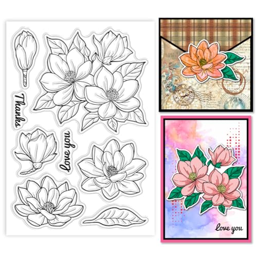 GLOBLELAND Frühling Magnolia Clear Stamps Flowers Blessings Silikon Stempel Mit Pflanzen Und Blättern Transparente Stempel Für DIY Scrapbooking Und Kartenherstellung Fotoalbum Tagebuch 6.3x4.33 Zoll GLOBLELAND Frühling Magnolia Clear Stamps Flowers Blessings Silikon Stempel Mit Pflanzen Und Blättern Transparente Stempel Für DIY Scrapbooking Und Kartenherstellung Fotoalbum Tagebuch 6.3x4.33 Zoll von GLOBLELAND