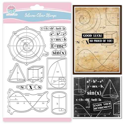 GLOBLELAND Mathematische Formel Zahlen Clear Stamp für Scrapbooking Geometrische Formen Silikon Stempel Hintergrund Transparent Stempel für Kartenherstellung DIY Prägung Journaling von GLOBLELAND