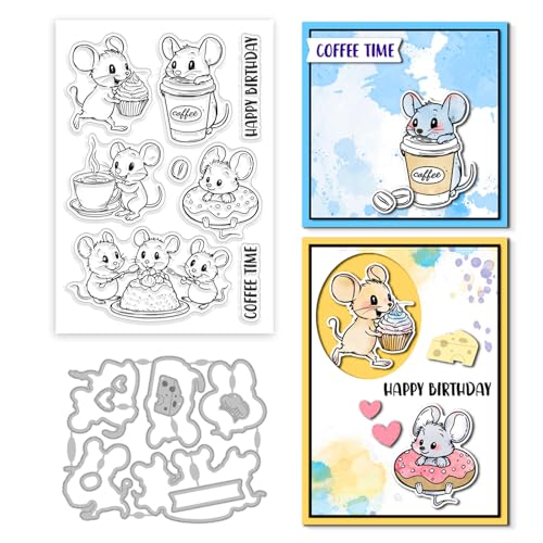 GLOBLELAND Maus Dessert Silikonstempel Metall Stanzformen Malschablonen Für Die Kartenherstellung Geburtstagskarten Stempel Stanzformen Kaffeekuchen Schablonen Set Für DIY Scrapbooking Kunsthandwerk GLOBLELAND Maus Dessert Silikonstempel Metall Stanzformen Malschablonen Für Die Kartenherstellung Geburtstagskarten Stempel Stanzformen Kaffeekuchen Schablonen Set Für DIY Scrapbooking Kunsthandwerk von GLOBLELAND