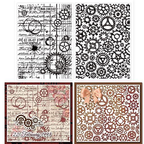 GLOBLELAND Mechanical Gears Clear Stamp Steampunk Silicone Clear Stamps Vintage Rubber Stamps for Scrapbook Photo Album DIY Card Hand Account Making 4.7 x 7.9 Inch von GLOBLELAND