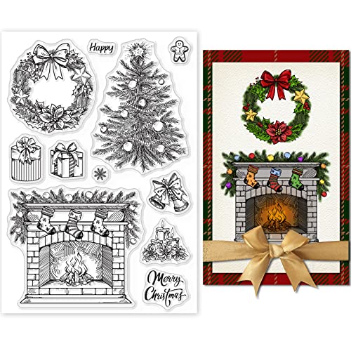 GLOBLELAND Merry Christmas Clear Stamps Winter Christmas Fireplace Tree Gift Wreath Socks Silicone Clear Stamp Seals for Cards Making DIY Scrapbooking Photo Journal Album Decoration von GLOBLELAND