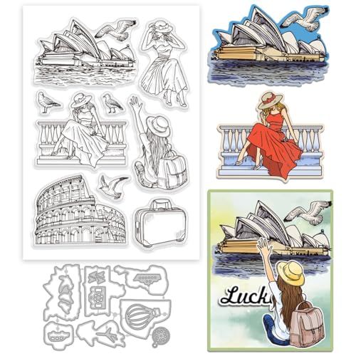 GLOBLELAND Frauen im Urlaub Silikonstempel Metall Stanzformen Malschablonen Für Die Kartenherstellung "Lady Travel" Stempel Stanzformen Sydney Kolosseum Schablonen Set Für Scrapbooking Kunsthandwerk GLOBLELAND Frauen im Urlaub Silikonstempel Metall Stanzformen Malschablonen Für Die Kartenherstellung "Lady Travel" Stempel Stanzformen Sydney Kolosseum Schablonen Set Für Scrapbooking Kunsthandwerk von GLOBLELAND