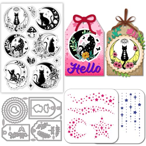 GLOBLELAND Mond Katzen Stamps Stanzschablone für die Kartenherstellung Tag Rahmen Silikonstempel Stanzschablone Magische Stern PET Malschablonen Für DIY Scrapbooking Bastelalben Zubehör GLOBLELAND Mond Katzen Stamps Stanzschablone für die Kartenherstellung Tag Rahmen Silikonstempel Stanzschablone Magische Stern PET Malschablonen Für DIY Scrapbooking Bastelalben Zubehör von GLOBLELAND