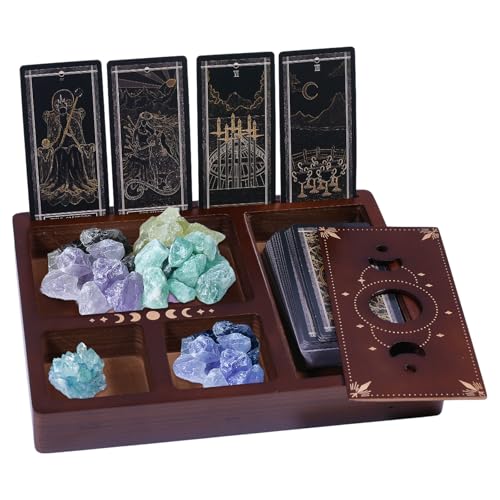 GLOBLELAND Mondstern Tarotkartenhalter Ständer Kokosnussbraun Tarotkarten Zubehör Kristall Organizer Dekorative Box Für Frauen Altardekoration Tarotkarten Zubehör Kristallhalter Etui Hexengeschenke GLOBLELAND Mondstern Tarotkartenhalter Ständer Kokosnussbraun Tarotkarten Zubehör Kristall Organizer Dekorative Box Für Frauen Altardekoration Tarotkarten Zubehör Kristallhalter Etui Hexengeschenke von GLOBLELAND