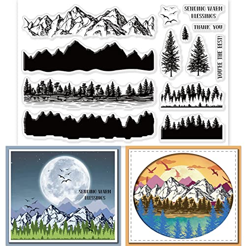 GLOBLELAND Mountain Range Snow Mountain Clear Stamps Trees Bush Forest Transparente Stempel Aus Silikon, Transparente Stempelsiegel Für Die Kartenherstellung Und Die Herstellung von Dekorativen Karten GLOBLELAND Mountain Range Snow Mountain Clear Stamps Trees Bush Forest Transparente Stempel Aus Silikon, Transparente Stempelsiegel Für Die Kartenherstellung Und Die Herstellung von Dekorativen Karten von GLOBLELAND