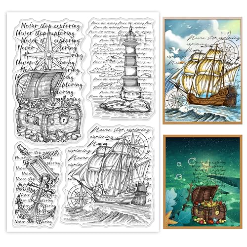 GLOBLELAND Nautischer Hintergrund Klare Stempel für DIY Scrapbooking Dekor Retro-Stil Englischer Hintergrund Schatztruhe Leuchtturm Transparente Silikonstempel zum Erstellen von Karten Fotoalbum GLOBLELAND Nautischer Hintergrund Klare Stempel für DIY Scrapbooking Dekor Retro-Stil Englischer Hintergrund Schatztruhe Leuchtturm Transparente Silikonstempel zum Erstellen von Karten Fotoalbum von GLOBLELAND