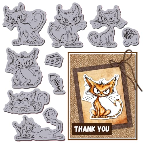 GLOBLELAND 8.66x7 Zoll Niedlicher Stempel Mit Wütender Katze Lustige Skizze Katze EVA Klebestempel Fischgrätengarn Gummistempel Set Für Die Kartengestaltung Fotoalbum Dekor Dekoration DIY Scrapbooking von GLOBLELAND