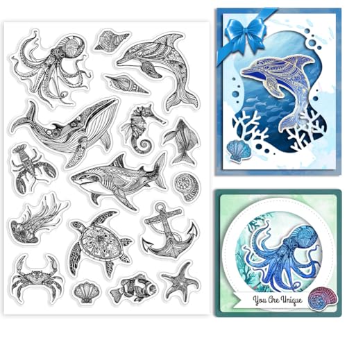 GLOBLELAND Ocean Life Muster Clear Stamps Meereswale Silikon Clear Stamp Seals 21x14.8cm Meeresschildkröten Haie Hummer Transparente Stempel Für DIY Scrapbooking Kartenherstellung GLOBLELAND Ocean Life Muster Clear Stamps Meereswale Silikon Clear Stamp Seals 21x14.8cm Meeresschildkröten Haie Hummer Transparente Stempel Für DIY Scrapbooking Kartenherstellung von GLOBLELAND
