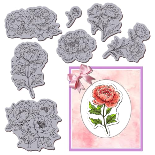 GLOBLELAND Pfingstrosen Bouquet Stempel Aus Gummi 8.7"X7" Pfingstrosen Blumen EVA Stempel Prägestempel Siegelstempel Aus Gummi Für DIY Scrapbooking Und Kartenherstellung Papierbasteldekor von GLOBLELAND