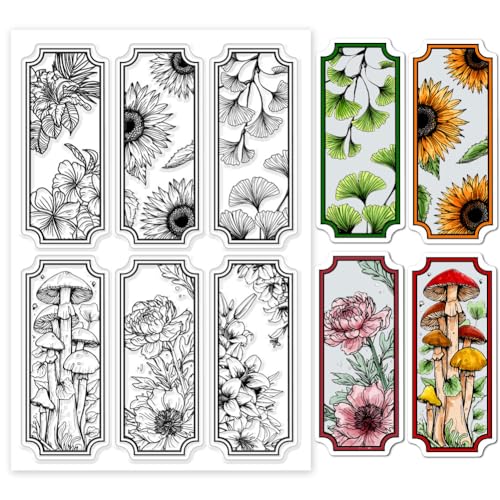 GLOBLELAND Pflanzenetiketten Clear Stempels Blumen Ginkgoblätter Pilze Lesezeichen Silikonstempel Siegel Gänseblümchen Lilie Transparente Stempel Für DIY Scrapbooking Kartenherstellung von GLOBLELAND