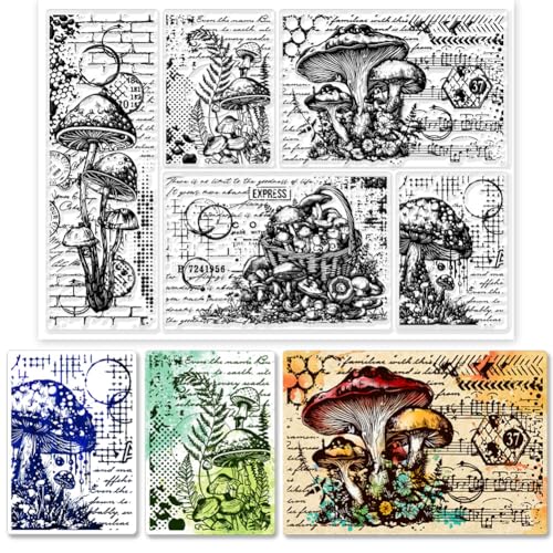 GLOBLELAND Pilz Und Texthintergrund Transparente Stempel Für Die Kartenherstellung Silikonstempel 5.8x8.3 Zoll Klare Stamps Für DIY Scrapbooking Fotoalbum von GLOBLELAND