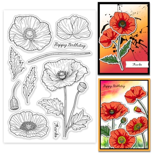 GLOBLELAND Poppy Clear Stamps Leaves Flowers Silicone Clear Stamp Seals Blessing Words Transparent Stamps for DIY Scrapbooking Cards Making Photo Album Journal GLOBLELAND Poppy Clear Stamps Leaves Flowers Silicone Clear Stamp Seals Blessing Words Transparent Stamps for DIY Scrapbooking Cards Making Photo Album Journal von GLOBLELAND