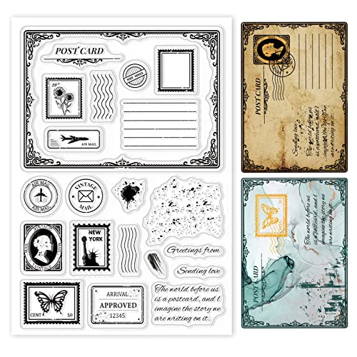 GLOBLELAND Postkarte Bordüre Rand Silikon Klar Stempel Postmark Transparent Silikon Stempel Vintage Gummistempel für Scrapbook Journal Kartenherstellung von GLOBLELAND