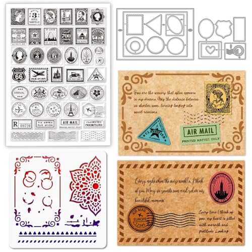 GLOBLELAND Postkartenrand Tags Stamps Stanzschablone für die Kartenherstellung Eingerahmte Ecken Silikonstempel Stanzschablone Vintage Hintergrund PET Malschablonen Für DIY Scrapbooking von GLOBLELAND