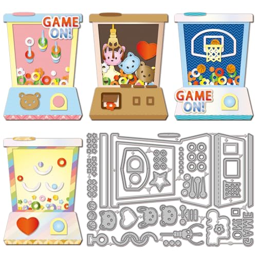 GLOBLELAND Retro Game Claw Machine Shaker Cutting Dies for DIY Scrapbooking Metal Water Toss Ring Game Cut Stanzformen für Kartenherstellung Prägung Fotoalbum Handwerk Dekor von GLOBLELAND