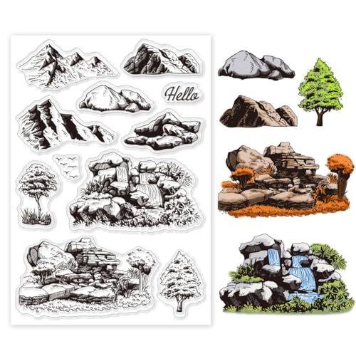 GLOBLELAND Felsen Landschaft Silikonstempel Gipfel Transparente Stempel Bäume Wasserfälle Klare Stamps Für Karten Herstellung DIY Scrapbooking Basteln GLOBLELAND Felsen Landschaft Silikonstempel Gipfel Transparente Stempel Bäume Wasserfälle Klare Stamps Für Karten Herstellung DIY Scrapbooking Basteln von GLOBLELAND