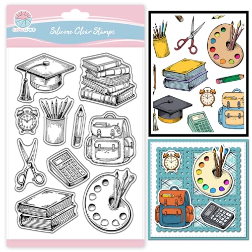 GLOBLELAND Schulbedarf Klarer Stempel Für Scrapbooking Schultaschenbuch Silikonstempel Abschlusssaison Transparenter Stempel Für Kartenherstellung DIY Prägung Journaling von GLOBLELAND