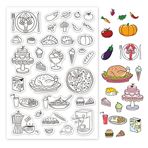 GLOBLELAND Silikonstempel Essen Klare Stempel Kaffee, Pizza, Kuchen und Truthahn Transparente Stempel Essen Clear Stamps für Kartenherstellung und DIY Scrapbooking Dekor von GLOBLELAND