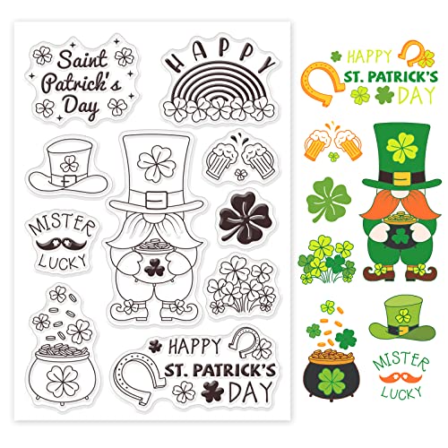 GLOBLELAND Silikonstempel Gnom und Klee Klare Stempel für St. Patrick's Day Transparentes Stempel Siegel Clear Stamps für Kartenherstellung und DIY Scrapbooking Dekor von GLOBLELAND