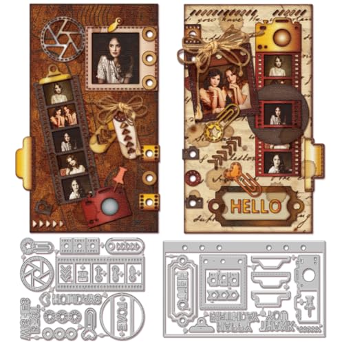 GLOBLELAND Slider Film Interface Planer Stanzformen Für DIY Scrapbooking Metallkamera Stanzformen Worte „Hello“ Stanzungen Für Kartengestaltung Prägung Fotoalbum Basteldekor von GLOBLELAND
