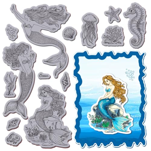 GLOBLELAND Sommer Meerjungfrauen Cling Stamps 8.7"X7" Riff Seepferdchen Haftstempel Muschel Seestern Medusa EVA Gummi Stempel Für Die Kartengestaltung Fotoalbum Papierbasteldekor DIY Scrapbooking GLOBLELAND Sommer Meerjungfrauen Cling Stamps 8.7"X7" Riff Seepferdchen Haftstempel Muschel Seestern Medusa EVA Gummi Stempel Für Die Kartengestaltung Fotoalbum Papierbasteldekor DIY Scrapbooking von GLOBLELAND