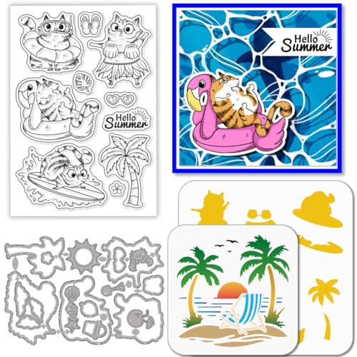 GLOBLELAND Sommer Strand Katze Clear Stamps Schneideisen PET Malvorlagen Für Kartenherstellung Cartoon Tiere Katze Silikonstempel Metall Ozean Palmenausstanzungen PET Malschablonen Für Scrapbooking GLOBLELAND Sommer Strand Katze Clear Stamps Schneideisen PET Malvorlagen Für Kartenherstellung Cartoon Tiere Katze Silikonstempel Metall Ozean Palmenausstanzungen PET Malschablonen Für Scrapbooking von GLOBLELAND
