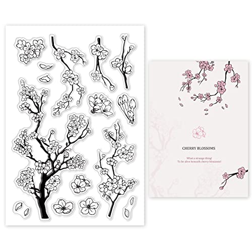 GLOBLELAND Spring Cherry Blossom Season Clear Stamps for DIY Scrapbooking Flowers Silicone Clear Stamp Seals for Cards Making Photo Album Journal Home Decoration von GLOBLELAND