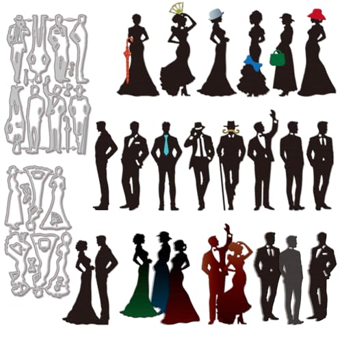 GLOBLELAND Stanzformen Aus Metall Silhouette Eines Gentlemans Oder Einer Dame Porträt Stanz Und Prägevorlage Im Retro Stil Für Papierstanzungen Zum Scrapbooking Kartenbasteln Papierkarten von GLOBLELAND