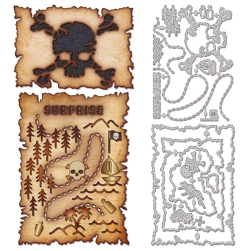 GLOBLELAND Stanzformen für Schatzkarten Metall Retro Totenkopf Stanzform Papier Stanzformen für Scrapbooking Kartenherstellung Crafting Papierkarten von GLOBLELAND