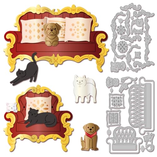 GLOBLELAND Stanzformen Für Sofa Und Stuhl Metall Retro Mehrlagig Katzen Und Hunde Stanzvorlage Papierstanzformen Für Scrapbooking Kartenherstellung Basteln Papierkarten GLOBLELAND Stanzformen Für Sofa Und Stuhl Metall Retro Mehrlagig Katzen Und Hunde Stanzvorlage Papierstanzformen Für Scrapbooking Kartenherstellung Basteln Papierkarten von GLOBLELAND