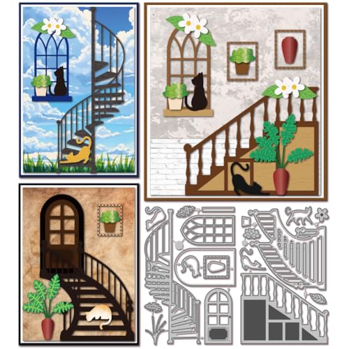 GLOBLELAND Stanzformen Für Treppen Fenster Und Türen Zur Kartenherstellung Katzen Und Pflanzen Metall Stanzschablonen Für DIY Prägungen Papierschnitte Scrapbooking Fotoalben Basteldekoration GLOBLELAND Stanzformen Für Treppen Fenster Und Türen Zur Kartenherstellung Katzen Und Pflanzen Metall Stanzschablonen Für DIY Prägungen Papierschnitte Scrapbooking Fotoalben Basteldekoration von GLOBLELAND