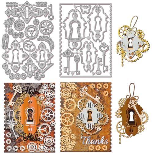 GLOBLELAND Stanzformen Im Vintage Stil Mit Schloss Und Schlüssel Metallzahnrad Und Kette Stanzformen Retro Schrauben Stanz Und Prägevorlagen Für Scrapbooking Basteln Papierkartenherstellung GLOBLELAND Stanzformen Im Vintage Stil Mit Schloss Und Schlüssel Metallzahnrad Und Kette Stanzformen Retro Schrauben Stanz Und Prägevorlagen Für Scrapbooking Basteln Papierkartenherstellung von GLOBLELAND