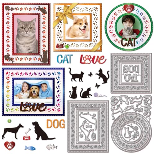 GLOBLELAND Stanzformen Mit Fußabdruck Rand Für Die Kartenherstellung Hunde Katzen Metall Stanzformen Katzenpfoten Rahmen Stanzschablonen Für Heimwerker Scrapbooking Prägung Fotoalbum Basteldekor von GLOBLELAND