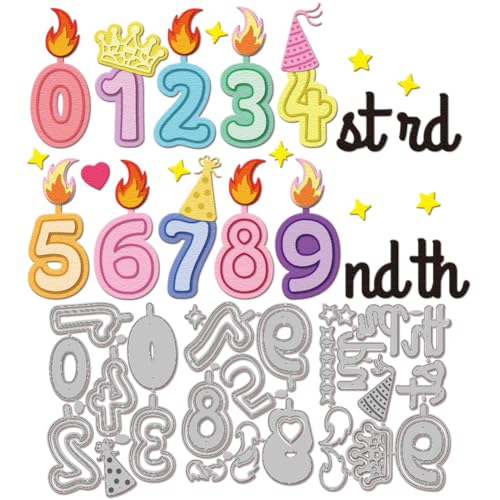 GLOBLELAND Stanzformen Mit Geburtstagszahlen Für DIY Scrapbooking Metallflammen Zylinderhut Stanzformen Mit Krone Und Stern Stanzungen Für Kartengestaltung Prägung Fotoalbum Basteldekor von GLOBLELAND