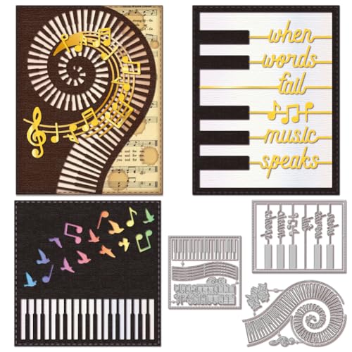 GLOBLELAND Klavier Hintergrund Metall Stanzschablone Musiknoten Papierpräge Stanzschablonen Set Stanzformen für Kartenherstellung DIY Papier Scrapbooking Handgefertigtes Fotoalbum von GLOBLELAND