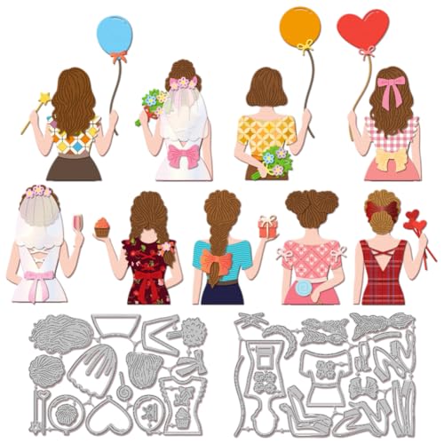 GLOBLELAND Stanzformen Mit Lady Rücken Für DIY Scrapbooking Metall Stanzformen Für Damenkleidung nstrauß Luftballons Stanzungen Für Kartenherstellung Prägung Fotoalbum Basteldekor von GLOBLELAND