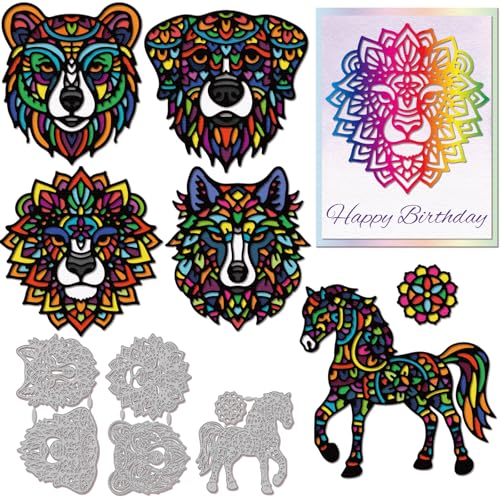 GLOBLELAND Stanzformen Mit Mandala Tieren Für Bastelarbeiten Scrapbooking Metall Löwe Pferd Mandala Blumen Stanzungen Für Kartenherstellung Prägung von GLOBLELAND