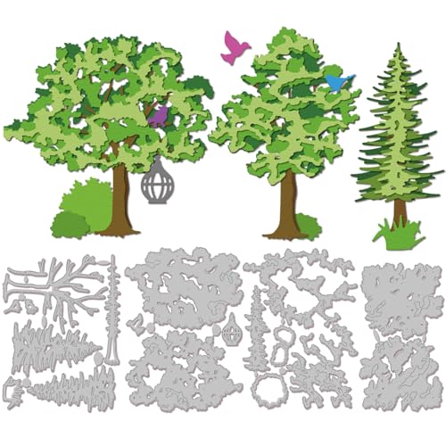 GLOBLELAND Stanzformen Mit Mehrschichtigen Bäumen Für DIY Scrapbooking Metall Frühlingsgras Stanzformen Vogelkäfig Stanzungen Für Die Kartengestaltung Prägung Fotoalbum Basteldekor von GLOBLELAND