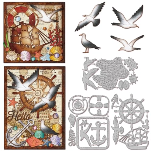 GLOBLELAND Stanzformen Mit Möwenruder Für Sommer Scrapbooking Metall Fischernetze Anker Rettungsboje Stanzformen Muscheln Korallen Stanzungen Für Kartengestaltung Prägung Fotoalbum Basteldekoration GLOBLELAND Stanzformen Mit Möwenruder Für Sommer Scrapbooking Metall Fischernetze Anker Rettungsboje Stanzformen Muscheln Korallen Stanzungen Für Kartengestaltung Prägung Fotoalbum Basteldekoration von GLOBLELAND