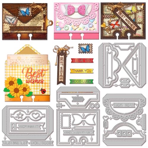GLOBLELAND Stanzformen Mit Umschlag Schnittstellenrahmen Zum Kartenmachen Schleife Metallstanzungen Stanzvorlagen Für Scrapbooking Journale Prägungen Papierbasteldekor von GLOBLELAND