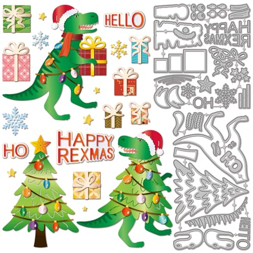 GLOBLELAND Stanzformen Mit Weihnachtsbaum Dinosaurier Motiv Für Die Kartengestaltung Weihnachtsgeschenke Metallstanzungen Schneeflocken Lichterketten Schnittschablonen Für Heimwerker Prägungen von GLOBLELAND
