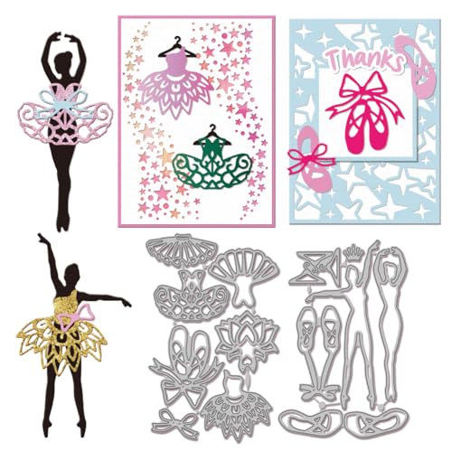 GLOBLELAND Stanzformen für Balletttänzerinnen für DIY-Scrapbooking Tanzschuhe und Kleidung Metall-Stanzformen Schleife und Ballettrock gestanzt für Party Kartenherstellung Fotoalbum Basteldekor von GLOBLELAND