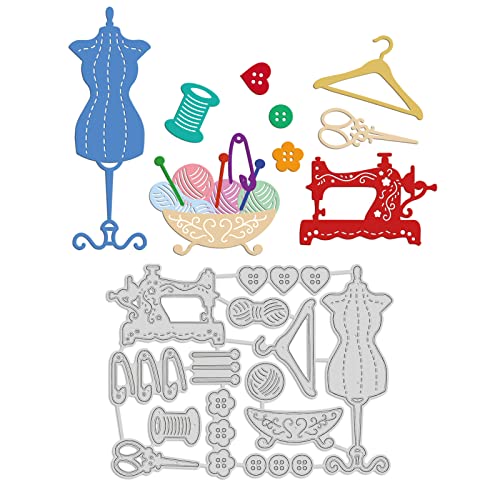 GLOBLELAND Stanzschablonen Schneider-Thema Metall Schneiden Schablonen Nähmaschine Garn Knöpfe Schere und Kleiderbügel Stanzformen für Kartenherstellung und DIY Scrapbooking Dekor von GLOBLELAND