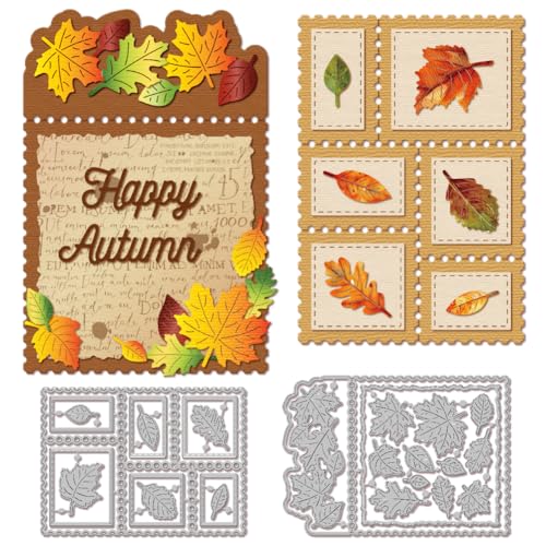 GLOBLELAND Stanzschablonen mit Herbstblättern, für Kartenherstellung, Metall, Herbstblätter, Stempel, Rahmen, Stanzformen, Schablonen für Scrapbooking, Tagebuch, Papierbasteldekoration von GLOBLELAND