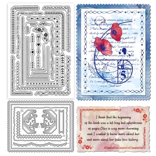 GLOBLELAND Stempel und Stanzformen-Set mit Herz-Ecken, für Kartenherstellung, Spitzenlinie, Silikon, transparenter Stempel, Metall, Blumen, Rahmen, Stanzformen für DIY, Scrapbooking, Fotoalbum GLOBLELAND Stempel und Stanzformen-Set mit Herz-Ecken, für Kartenherstellung, Spitzenlinie, Silikon, transparenter Stempel, Metall, Blumen, Rahmen, Stanzformen für DIY, Scrapbooking, Fotoalbum von GLOBLELAND