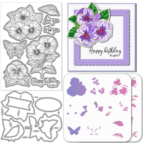 GLOBLELAND Stiefmütterchen Stamps Stanzschablone für die Kartenherstellung Silikonstempel Stanzschablone Blumen Insekten Schichtung PET Malschablonen Für DIY Scrapbooking GLOBLELAND Stiefmütterchen Stamps Stanzschablone für die Kartenherstellung Silikonstempel Stanzschablone Blumen Insekten Schichtung PET Malschablonen Für DIY Scrapbooking von GLOBLELAND