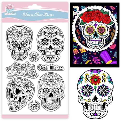 GLOBLELAND Sugar Skull Clear Stamps for Scrapbooking Rose Skull Silicone Stamps Flower Greeting Transparent Stamp for Halloween Card Making DIY Embossing Journaling GLOBLELAND Sugar Skull Clear Stamps for Scrapbooking Rose Skull Silicone Stamps Flower Greeting Transparent Stamp for Halloween Card Making DIY Embossing Journaling von GLOBLELAND